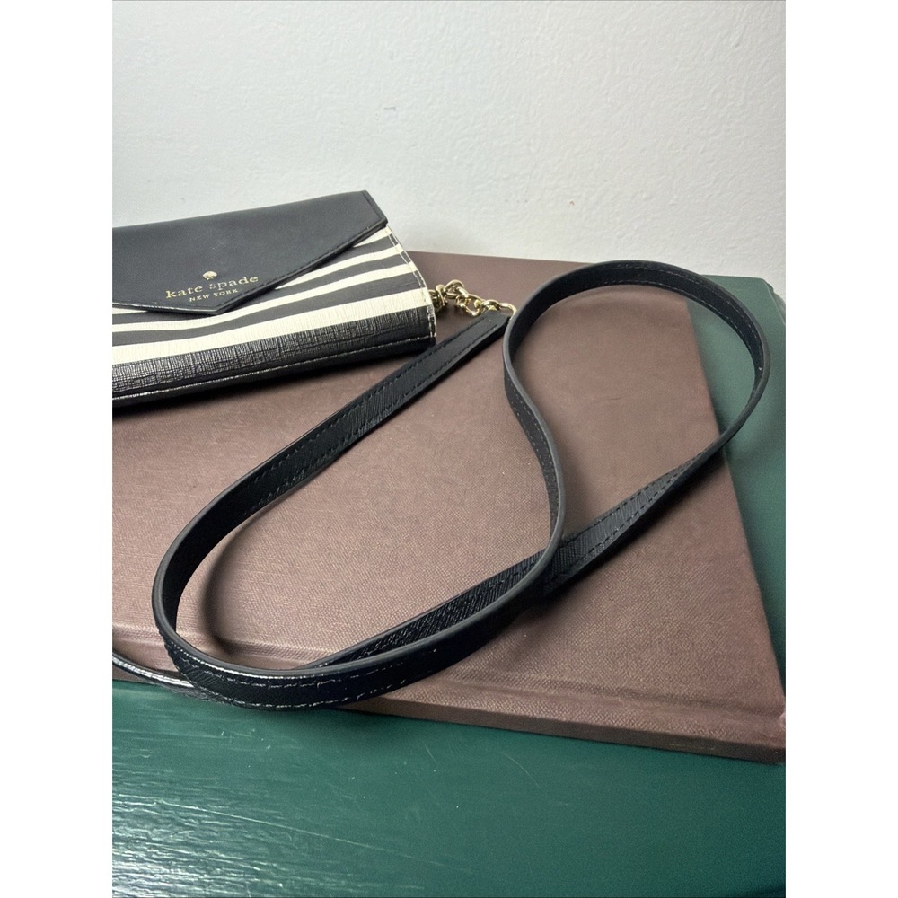 Kate Spade New York Black White Striped Crossbody Purse Gold Tone Chain City - Picture 3 of 13